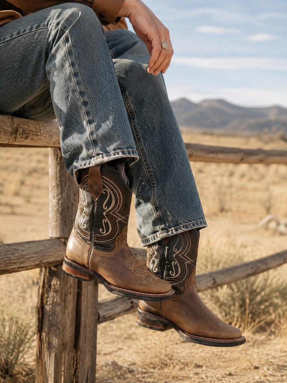 Madison Western Cowboy Boots Brown Leather Square Toe Men’s 8